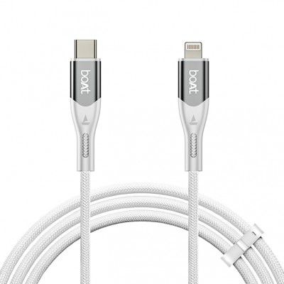 Boat Type C to Lighting Cable for 27W Fast Charging | 480 Mbps Data Transfer | 1.2 m (3.9 ft) Perfect Cable Length | Premium Nylon Braiding | Durable & Tangle-Free | with Silicon Tie (Arctic White)
