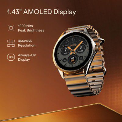 Boat Ultima Aeris 1.43" AMOLED Display, 1000 nits Brightness, Stylish Smartwatch for Men & Women (Active Black)