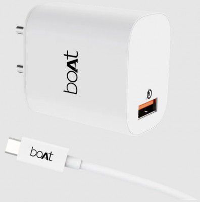 boAt WCD 18W Type A Fast Charger (Type A to Type C Cable, Smart IC Protection, White)
