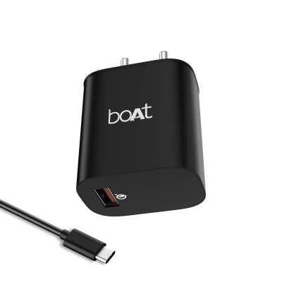 boAt WCD QC3A 18W Quick Charge 3.0 Supported Adapter & Free Type C Cable (Black)
