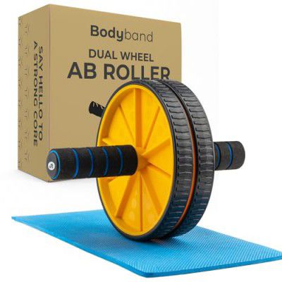 Bodyband Abs Roller for Men & Women Stomach Abs Roller Wheel for Home Workout, With Knee Mat -Yellow Black
