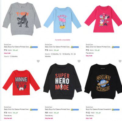 Bodycare Kids Sweatshirts Starts @ Rs 54