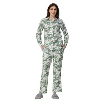 BODYFIGURE 2 Piece Women's Co-ords Set Premium Viscose Rayon Shirt Dickey Collar Full Sleeve Regular Fit Casual Shirt & Trousers Printed Design