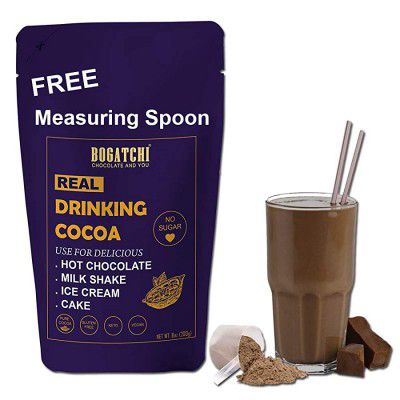 BOGATCHI Drinking Keto Chocolate- Single Origin and Natural , Vegan -Raw - No Sugar- Gluten Free- Dark Unsweetened Drinking Cocoa Powder, 200g , Free Measuring Spoon