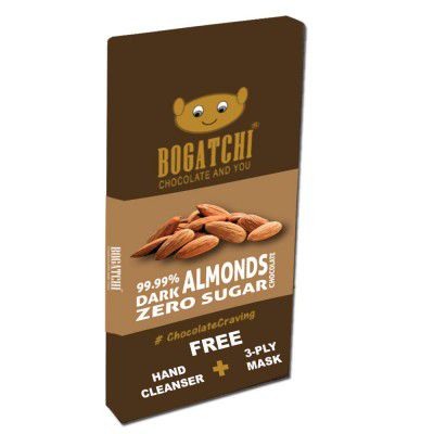 BOGATCHI Premium 99% Dark Chocolate | Almonds | Real Cocoa Intense Dark Chocolate, 80 gm