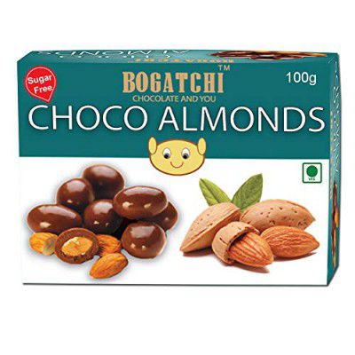 BOGATCHI Sugar Free Dark Chocolate Coated Almonds, 100g | Zero-Sugar | Gluten Free | Suitable for People with Diabetes | Gift for No Sugar Lovers