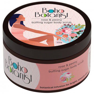 Boho Botanist Rose & Peony Sugar Body Scrub - 200g | Tan Removal, Smooth & Glowing Skin