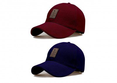 Bolax Combo ediko caps Blue and Maroon caps for Men Pack of 2 (Free Size)