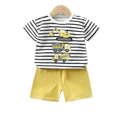 Bold N Elegant Cotton Latest Trendy Bear Guitar JCB Truck Print T-Shirt And Shorts Smart Casual Clothing Set For Boy's Girls Kids