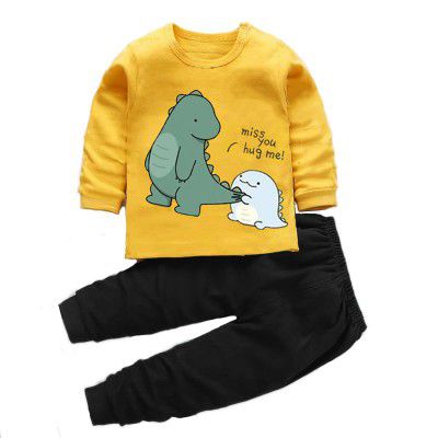 Bold N Elegant Full Sleeve Cotton Fun Cute Cartoon Jungle Animal Tshirt & Pajama PJ Pant Clothing Set for Infant Toddler Baby Boy Girl Kids