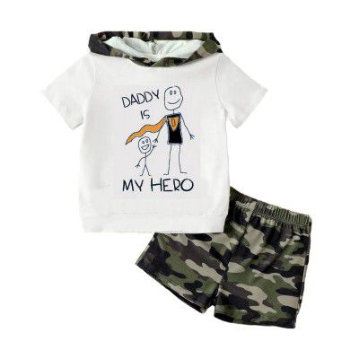 Bold N Elegant Kids Half Sleeve Text Print Hoodie T-shirt & Camouflage Shorts Set for Baby Boys & Girls