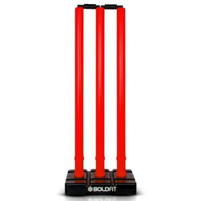 Boldfit Cricket Stumps with Stand Cricket Kit Plastic Wickets for Cricket Standard Wickets for Cricket Ground, Match, Tournament Stump with Stand & Bails