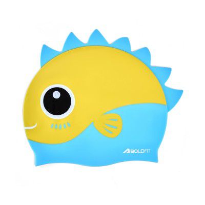 Boldfit DinoSplash Kids Swimming Cap Fun Yellow & Blue Dinosaur Theme Non-Slip