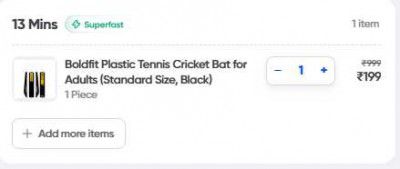 Swiggy Instamart : Boldfit Plastic Tennis Cricket Bat for Adults (Standard Size, Black)