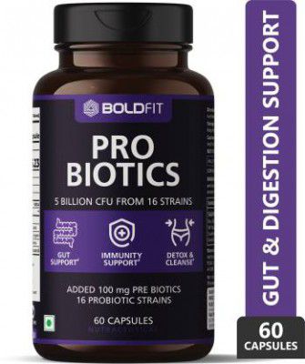 BOLDFIT Probiotics Supplement 5 Billion CFU For Men & Women, 16 Strains with Prebiotics.  (60 Capsules)