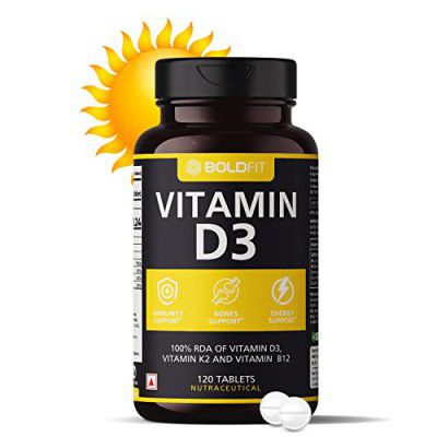 Boldfit Vitamin D3 Tablets for Men & Women - Vitamin D,Vitamin D3 + K2(MK7) & Vitamin B12 -Vitamin D3 Supplement -120Tablets