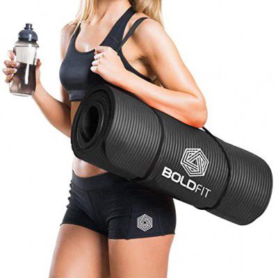 Boldfit Yoga Mat for Men and Women NBR Material with Carrying Strap, 1/2 Inch (10mm) Extra Thick Exercise Mats for Workout