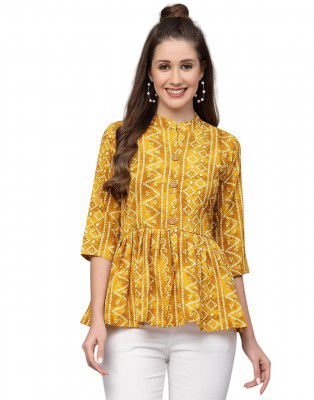 Bollyclues Women's Crepe Bandhni Printed Peplum Top(BC-to)