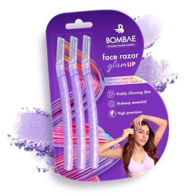Bombae Glam-up Reusable Beauty Face Razor for Women Facial Hair - 3 | For Eyebrows, Upper Lip, Chin, Peach Fuzz, Forehead, Unibrow, Sideburns | Perfect for makeup base | Dermaplaning Tool | Korean ski