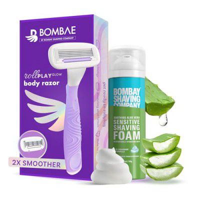 Bombae Rollplay Body Razor for Women & Sensitive Shaving Foam for Women |  Arms, Legs, Underarms, Bikini