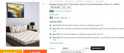 Bombay Dyeing 144 TC Microfiber Queen Floral Flat Bedsheet  (Pack of 1, White)