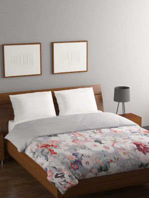 Bombay Dyeing Light Grey Color Entice One Side Print Revese Plain Double Comforter