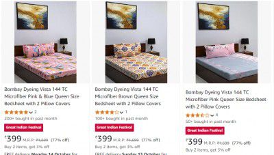 Bombay Dyeing Queen Size Bedsheets at ₹399
