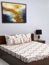 BOMBAY DYEING White & Green Floral 144 TC Queen Bedsheet with 2 Pillow Covers...