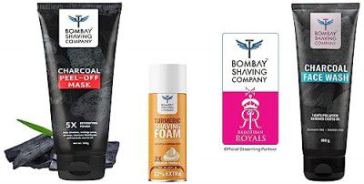 Bombay Shaving Company Activated Charcoal Peel Off Mask 100g & Bombay Shaving Company Charcoal Face Wash - 100g & Bombay Shaving Company Turmeric Shaving Foam,266 ml
