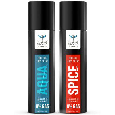 Bombay Shaving Company Body Spray Perfume Long Lasting No Gas Deodorant For Men |2 Luxurious Finest Fragrances Aqua and Spice