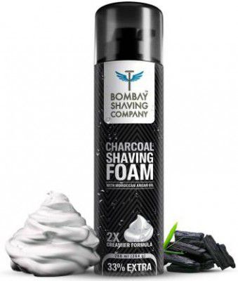 BOMBAY SHAVING COMPANY Charcoal Shaving Foam with Activated Charcoal & Moroccan Argan Oil - Creamier Formula (266 ml - 33% extra) (266 ml)