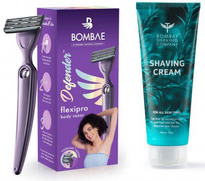 Bombay Shaving Company Defender For Her Razor For Women & Shaving Cream with Tea Tree oil, Aloe Vera and Menthol Extracts- 100 g