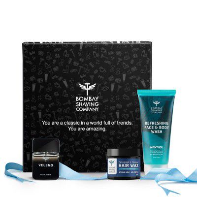 Bombay Shaving Company Fathers Day Gift Kit | Veleno Perfume (30ml), Face and Body Wash (200 ml), Hair Wax (100gm) | Fathers Day Gifts