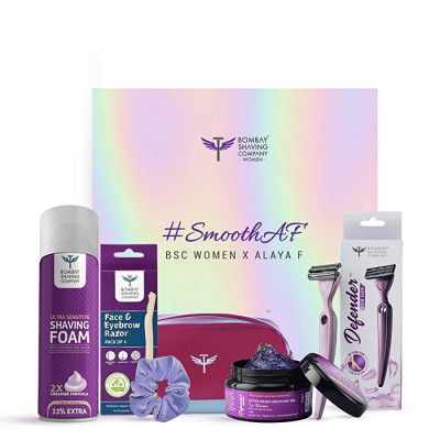 Bombay Shaving Company Valentine’s Day Magic | Smooth Sista Pampering Gift Kit for women | Face and eyebrow razor (Pack of 4), Aftershave Soothing Gel, Ultra sensitive shaving foam, DFH Body Razor, Tr