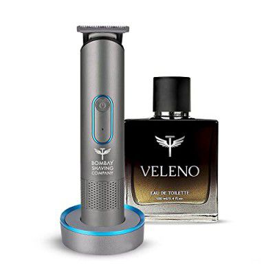 Bombay Shaving Company Gift Set For Men | Men Trimmer & Veleno Perfume Gift Set For Men (Grey)