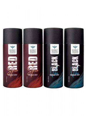 Bombay Shaving Company Men Set of 2 Red Spice & 2 Black Vibe Deodorant Spray - 150ml each