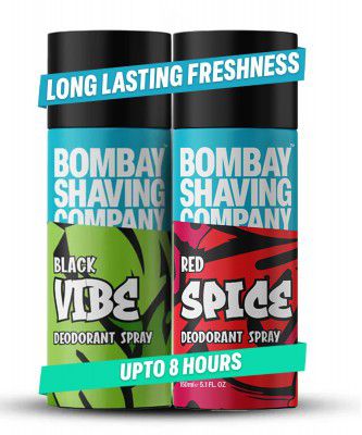 Bombay Shaving Company Body Spray for Men, 150ml each (Pack of 2) - Red Spice and Black Vibe