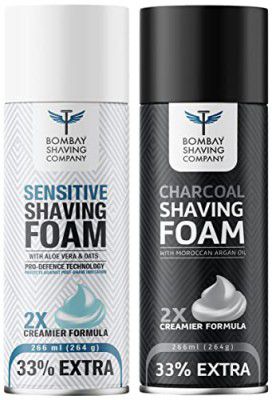 Bombay Shaving Company Sensitive Shaving Foam,266 ml (33% Extra) with Aloe Vera & Oats (Aloe Vera) & Charcoal Shaving Foam, 266 ml (33% extra) with Activated Charcoal & Moroccan Argan Oil