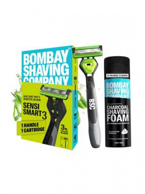 Bombay Shaving Company Set Of 2 Charcoal Shaving Foam-50 g With Sensi Smart 3 Razor