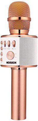 BONAOK Karaoke Microphone,3-in-1 Portable Bluetooth Handheld Karaoke Mic Speaker Machine Christmas Birthday Home Party for Android/iPhone/PC/Smartphone Karaoke Portable Systems (Q37 Rose Gold)