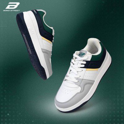 Bond Street  Mens Casual Sneakers | (White, Green , 10)