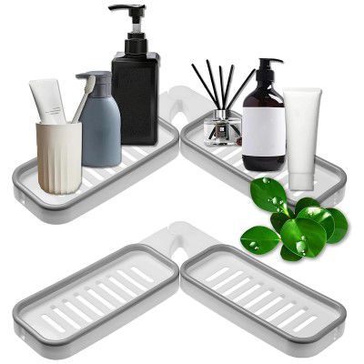 Boniry Multipurpose Adhesive Foldable Corner Shelf, ABS Plastic Bathroom Shelf (Foldable Corner Shelf, Grey)