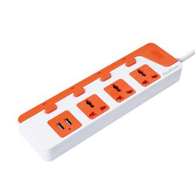 BonKaso 3-Socket Power Strip with Dual USB - 3AC Sockets, 2 USB, 1.5m Cord Length, 1500 W