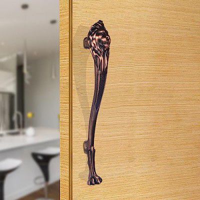 BonKaso 326 Aluminum Premium Lion Shape Push Pull Door Handle Glass & Wooden Door - Antique Copper, Matt Finish (Set of 1, 12 Inch)
