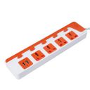 BonKaso 4-Socket Power Strip with Dual USB - 4 AC Sockets, 2 USB, 1.5m Cord Length, 1500 W, Compact 26cm Size, Ultra-Light 500g (White & Orange)...