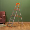 BonKaso 5 Step Foldable Steel Aluminum Ladder for Home with Anti Skid Feet, Anti Slip Steps and Five Year Warranty Orange - 5 Step...