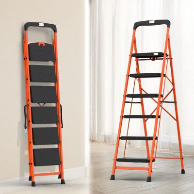 BonKaso Climb Easy 6 Step Heavy Duty Foldable Steel Kitchen Ladder for Home