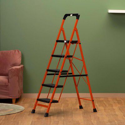 BonKaso Premium Steel Multipurpose Climb Easy Anti-Slip 5-Step Foldable Ladder