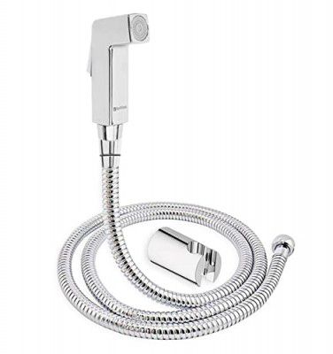 BonKaso HF-1014 ABS Plastic 360 Degree Swing Jet Spray Health Faucet with 1 Mtr Stainless Steel Flexible Hose Tube for Toilet, Chrome Finish - (Pack of 1)
