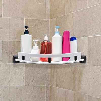 Bonkaso K-2001 Acrylic Bathroom Curved Corner Shelf (9 inches x 9 inches) Black & White